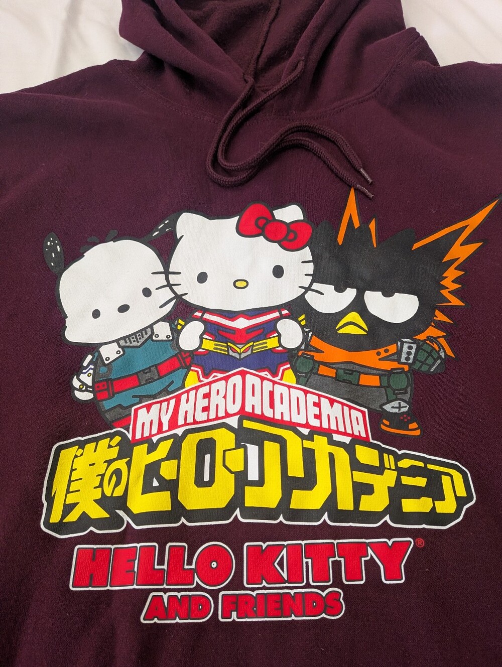 Sanrio My Hero Academia Hello Kitty & Friends Maroon Hoodie Sweatshirt Size XXL